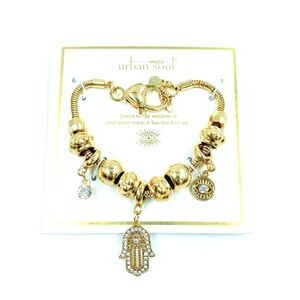 Urban Soul Charm Bracelet Pandora Style Hamsa Eye Rhinestone Gold Gift